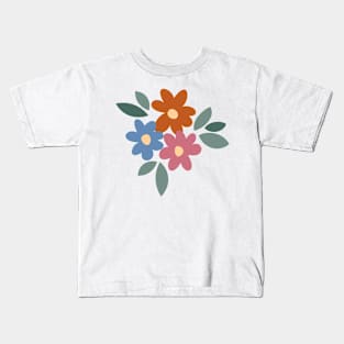 Daisy field with leaves and polka dots oranges and blues on cream-02 Kids T-Shirt